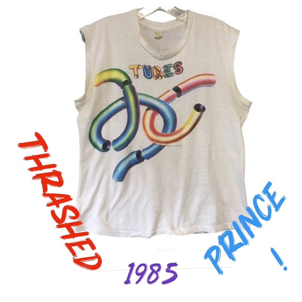 VTG RARE PRINCE 1985 Screen Stars TUBES THRASHED Muscle shirt sleeveless XL RA…